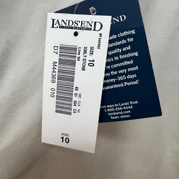 NWT Lands' End Misses Cropped Chinos Pants Natural Fit Cotton Light Stone Sz 10 - Picture 4 of 5